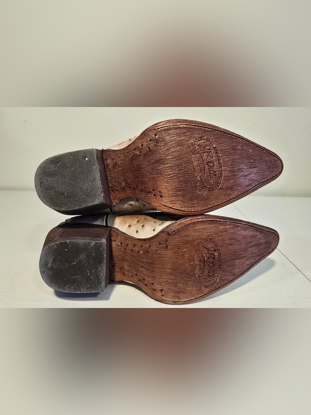 J.B. Dillon Two-Tone Leather Cowboy Boots - Cream and Dark Brown - Picture 6 of 6
